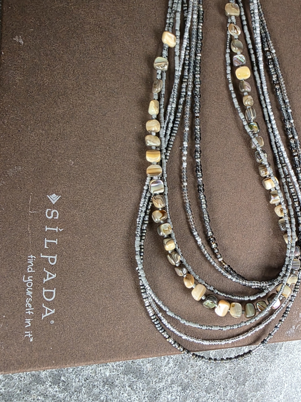 Silpada Multistrand Beaded Necklace in Gray and Beige